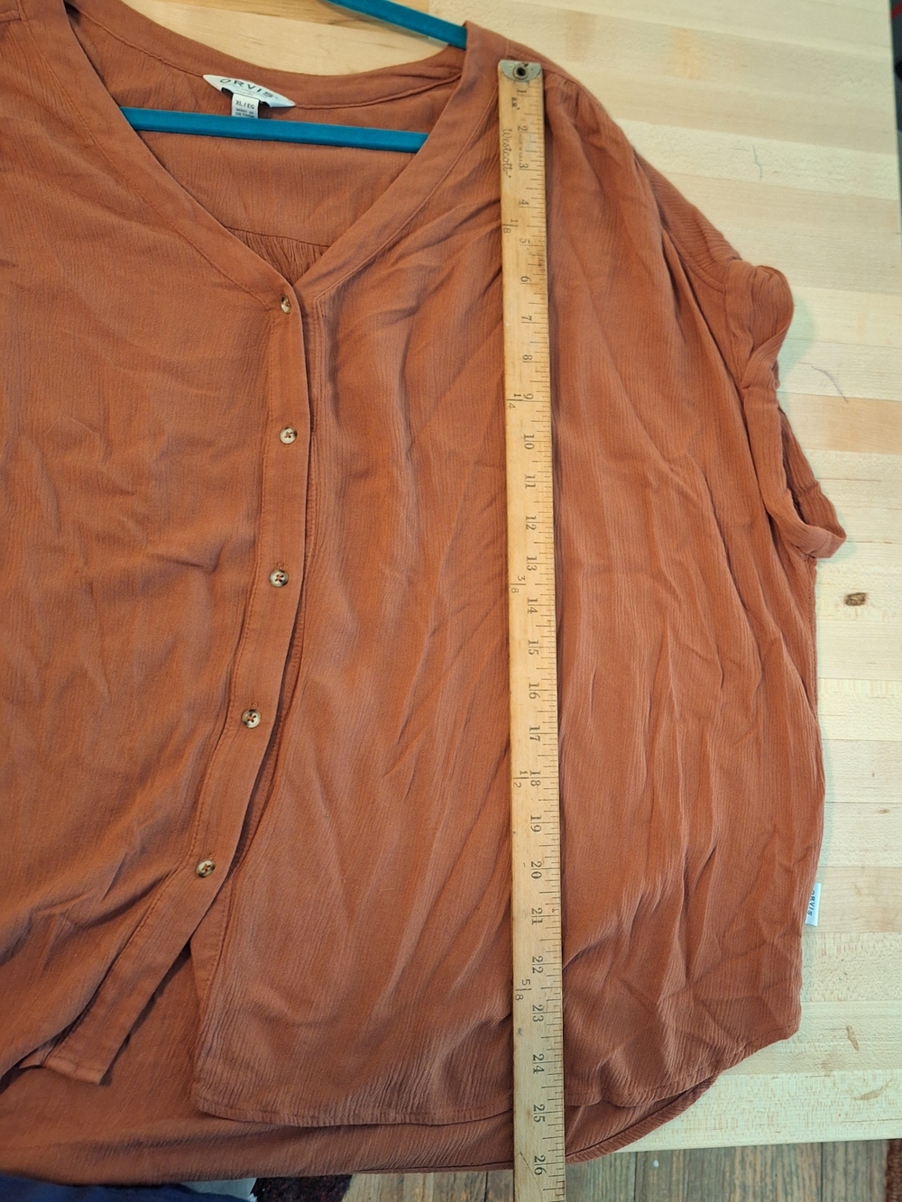 Orvis Women's Rust-Brown Button Front V-Neck Blouse - Picture 4 of 6